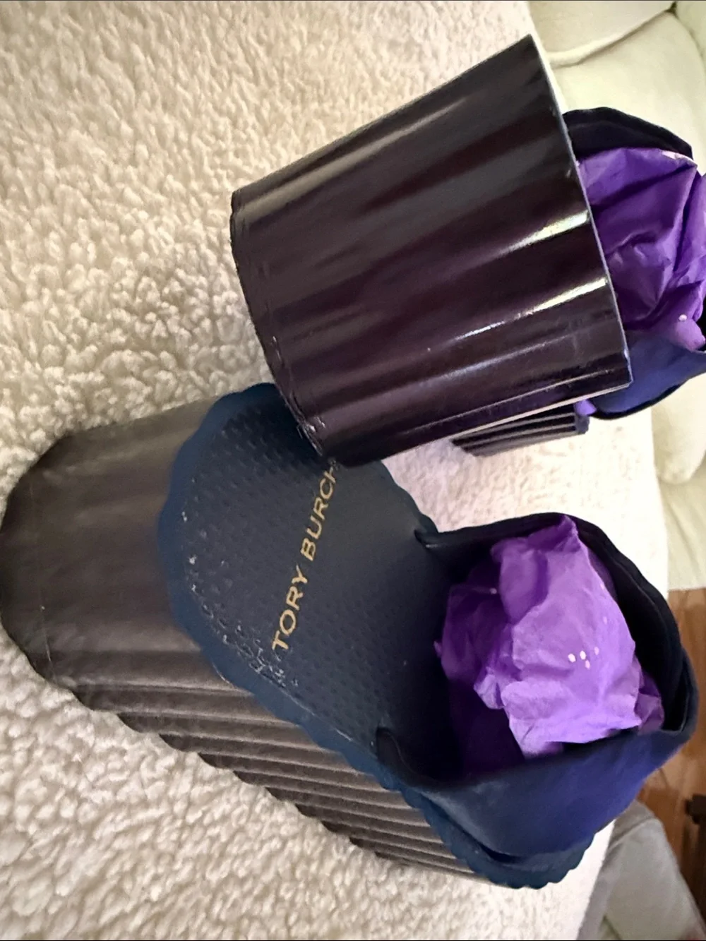 Tory Burch Navy Satin Crisscross Platform Slides